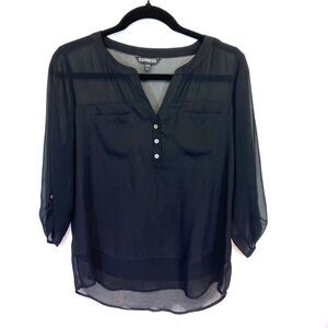 Express Black Sheer Sleeve Top Size SP